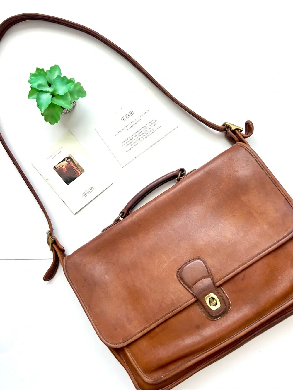 Vintage 1990s Coach Metropolitan Messenger Briefcase Bag  #5180 British Tan